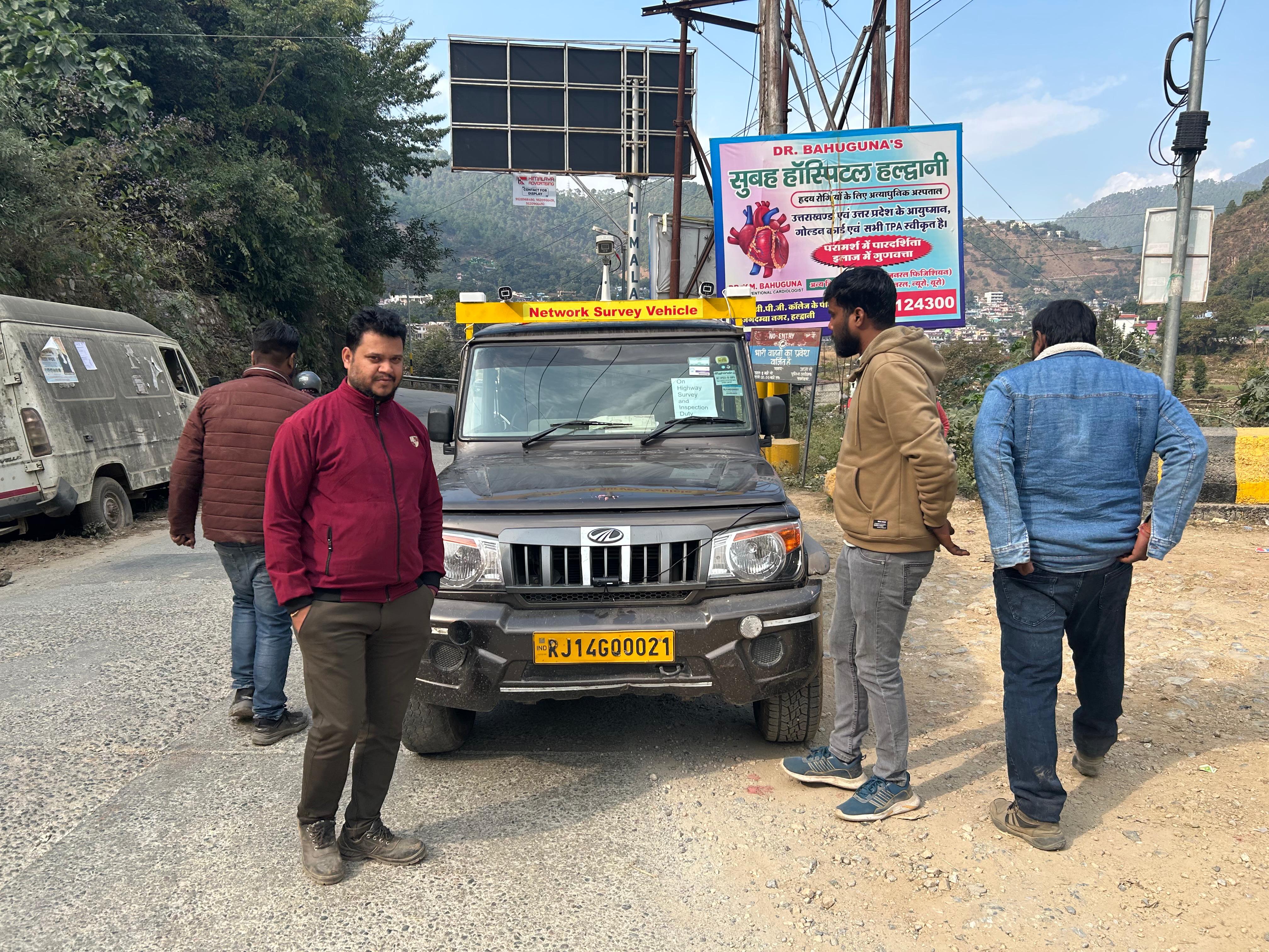 The Pave Surveyor Network Survey Vehicle (NSV) deployed on-site for pavement condition assessment and road corridor data collection.